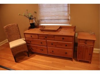 Vintage Quality Ikea Wood Dresser & Nightstand With Woven Side Chair With Cushion & More