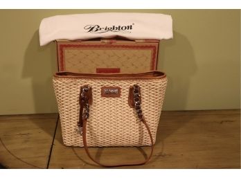 Summer Here I Come!!! Vintage Brighton Johanna Tan Leather & Woven Tote Bag With Silver Finish Hardware
