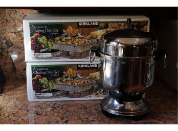 Hosting Essentials  Farberware 36 Cup Coffee Urn & 2 24 Piece Aluminum Chafing Dish Set With Boxes