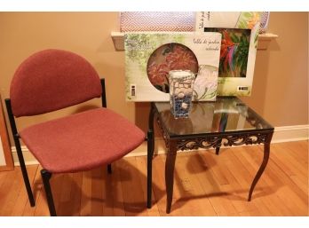Eclectic Lot Of 3 Assorted Decorative Glass Side Tables, Mosaic Tile Vase & More