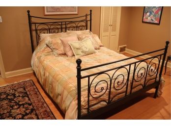 Black Painted Scrolled Metal Bed Frame With Head/Foot Boards With Queen Mattress & Bedding!!