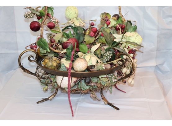 Large Decorative Metal Basket With Floral Arrangement