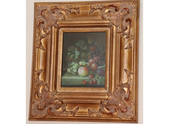 Framed Fruit Still Life Painting In Gorgeous Gold Frame Signed By A. Dupon