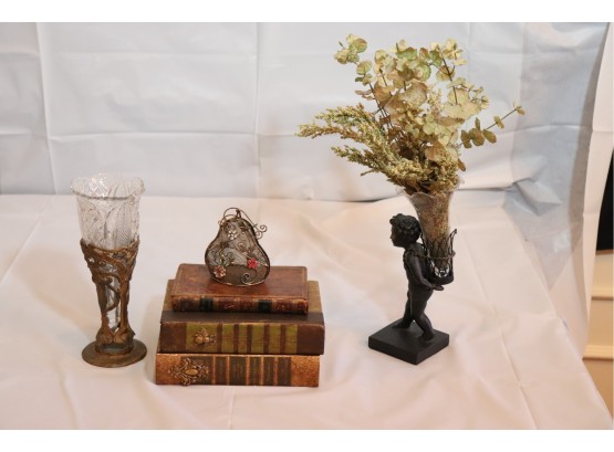 Vintage Books With Decorative Vases Includes Antique Poem Book 1805 London