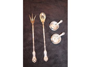 Sterling Silver Includes Elegant Cocktail Fork & Spoon With Salt Holders & Mini Serving Spoons