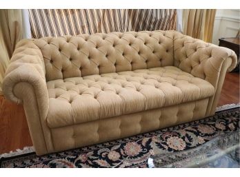 Quality Custom Tufted Chenille Sofa With Rolled Arms, Hardly Used!