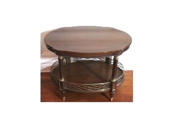 Quality Vintage European Style Side Table With Fluted Legs, Bottom Brass Gallery Rail & Brass Feet