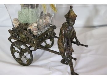 Decorative Castilian Brass Rickshaw Planter With Glass Insert