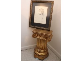 Artist Proof By Shelly Fink In Matted Frame, Includes Decorative Metal Pedestal Column