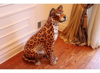 Vintage Favaro Cecchetto Hand Painted Glazed Ceramic Leopard Sculpture Made In Italy