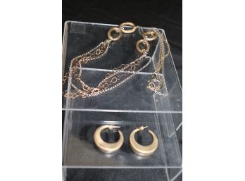 Womens Fashion Jewelry Includes Fun Layered Chain Necklace & Crescent Shaped Earrings