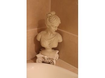 Decorative Female Bust By Decoline New York & Small Museum White Resin Pedestal