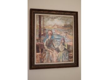 Signed Painting By T. Bernadette Of Women From The Victorian Society Sailing