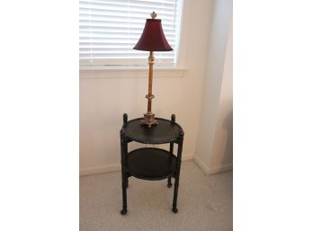 2 Tier Side Table With Distressed Finish Look And Quality Designer Table Lamp