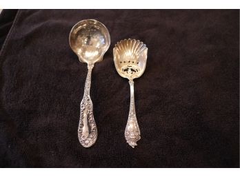 Sterling Silver Serving Spoons Includes A Ladle And Spoon With Shell Design
