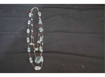 Womens Fashionable Layered 14/20 GF Blue Aqua Crystal Beaded Necklace By F.L.D.