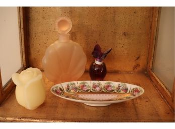 Pink Frosted Decanter Bottle, Mariah Carey Perfume And Victorian Designed Tray 55/482
