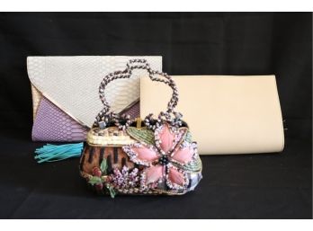 Womens Handbags Includes Mary Frances Floral Bag, Bam Forever With Tassels & Fun Reptile Print Handbag