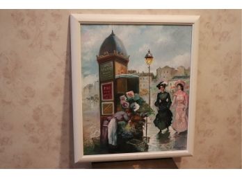 Signed Painting By A. Masset Of Two Women Strolling The Streets Of Paris