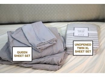 Queen Size Gray Hemstitch Sheet Set & Pottery Barn Dorm - XL Twin Sheet Set