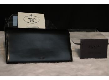 Vintage Authentic Prada #M608 Vitello Black Leather Wallet With Authenticity Card