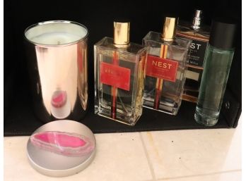 3 Nest Fragrances, Eau Fraiche Perfume And Scented Rose Candle With Geode Adorned Lid