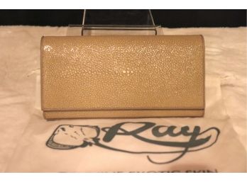 Genuine Exotic Skin Stingray Clutch By Vivo In Taupe With Original Dust Cover Bag