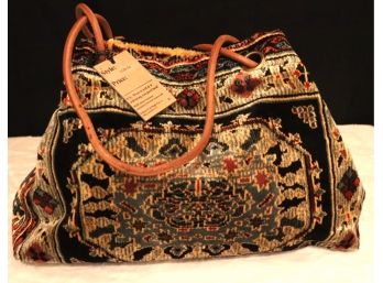 Clever Carriage Company Tapestry Carpet Tote Bag With Leather Handles