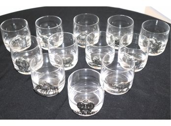 Lot Of 12 Double Old Fashioned Glasses With Metal Sculpted Safari Animal Appliques