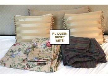 Vintage Ralph Lauren Queen Size Duvet Cover Set, Queen Size Sheet Set & 3 Decorative Pillows
