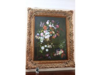 Vintage Style Oil On Canvas, Signed R. Angus, In Highly Detailed Ornate Gilded Frame