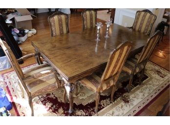 Almost Vintage French Style Refractory Dining Table With 6 Upholstered & Wood Frame Chairs