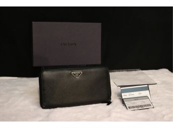 Authentic Prada #M506A Saffiano Black Leather Wallet With Authenticity Card & Original Box