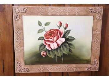 Vintage Style Antiqued Finish Decorative Wall Art Plaque With Hand Painted Rose Blossoms