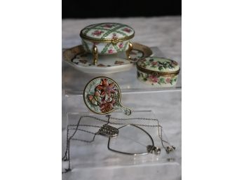 Fine China Porcelain Lot By Limoges Peint Mint, Royal Danube And Jay Strongwater Accessories