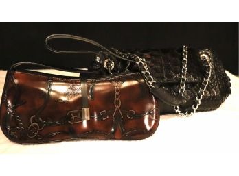 Equestrian Inspired Italian Leather Handbag & Black Exotic Skin Handbag By Lenny E Cia