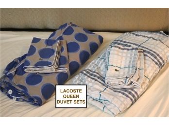 Pair Of Lacoste Modern Graphic Style Queen Duvet Sets With Standard Shams