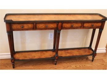 Quality Vintage Theodore Alexander Burl Wood Surface & Drawer Front Console Table
