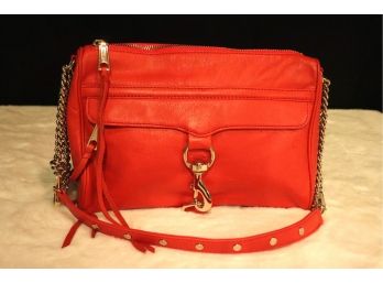 Authentic Rebecca Minkoff Blood Orange Leather Handbag With Gold Finish Hardware