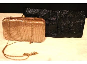 Pair Of Fabulous Evening Clutch Handbags  Gold Sequin Beading & Black Patent Leather
