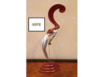 Vintage Signed Erte Bronze Girl On Red Heart Sculpture, Stamped 1985, Limited Edition 130/375