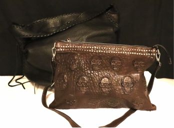 Alexander McQueen Style Skull Envelope Clutch & Shelly Litvak Black Calfskin Leather Handbag