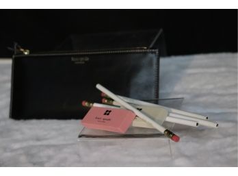 Authentic Kate Spade Leather Pencil Case With Pencils & Erasers