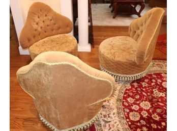 3 Unique Almost Vintage Custom Traditional Upholstered Occasional Chairs With Button Tufted Back