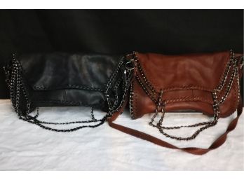 Pair Of Italian Made Biker/Moto Style Edgy Handbags With Chain And Leather Details