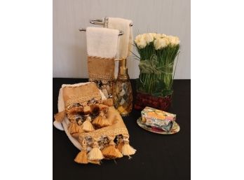Decorative Guest Bath Embellished Accessories  Decorative Towels, Silk Flower Arrangement & More!
