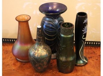 5 Assorted Vintage Glass & Porcelain Vases By Rosenthal & Loetz?
