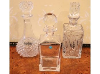 Lot Of 3 Crystal Decanters, 1 By Tiffany & Co.  Made In Italy