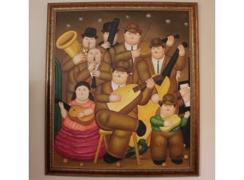 Large Reproduction Botero Painting On Canvas In Gilded & Antiqued Frame  51 Inches Wide X 67 Inches High