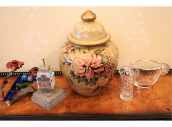 Eclectic Lot Of Tabletop Decorative Accessories  Sevres Crystal Bowl, Painted Ceramic Jar & Much More!